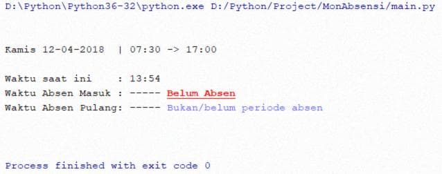 Gambar 9: Contoh keluaran apabila Penulis belum absen pagi
