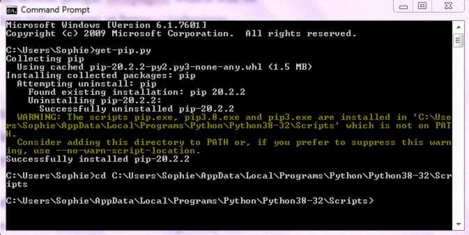 Установка pip и изменение пути с помощью командной строки в Windows