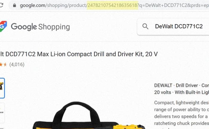 Google Product ID for DeWalt DCD771C2