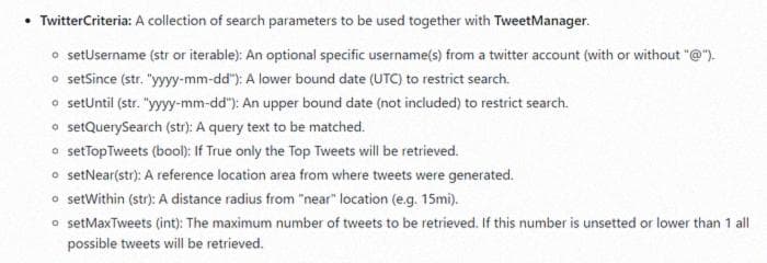 Current TweetCriteria search parameters.