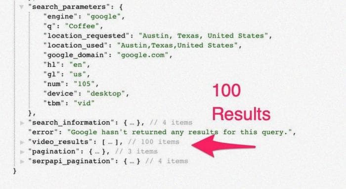 Search parameters and results for “coffee” for video