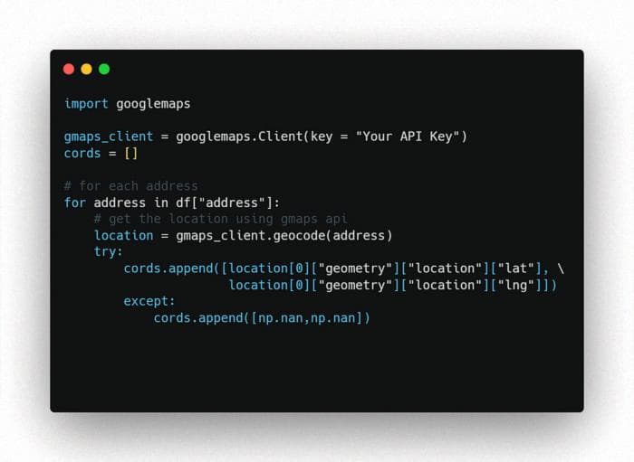 Get Latitude and Longitude from a set addresses