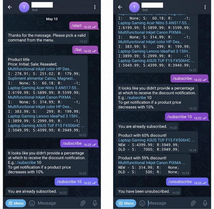 Telegram — получение уведомления, когда цена товара снижается