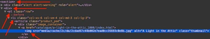Обход дерева элементов HTML.