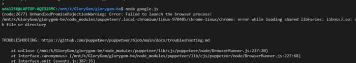 Gambar error puppeter saat dirun