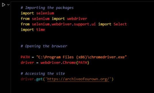 importing the packages and opening the browser