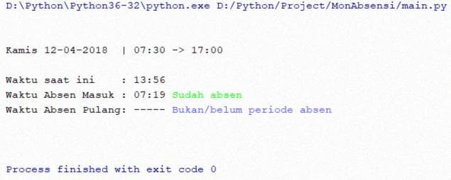 Gambar 10: Contoh keluaran apabila Penulis sudah absen pagi