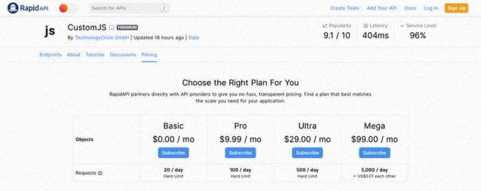 Custom JS API Plans