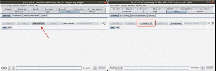 Desabilitação da interceptação de mensagens no Burp